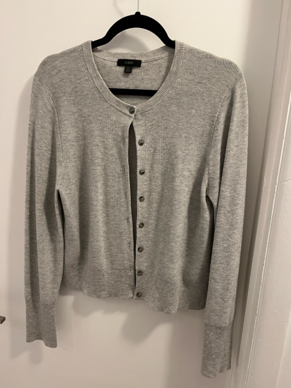 J. Crew Light Gray Crewneck Button-Front Cardigan